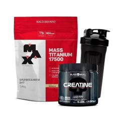 Combo Mass 17500 1,4kg Max Titanium, Creatina Monohidratada 150g BlackSkull e Coqueteleira-Unissex