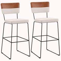 Kit 02 Banquetas Altas De Jantar Allana L02 Faixa Camel Cru