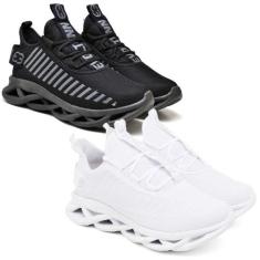 Kit 2 Tênis Esportivo Masculino Easy Confortavel Resistente Preto e Br