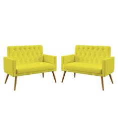 Kit 2 Poltronas Namoradeiras Decorativas Nina Com Rodapé E Botões Capi