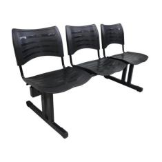 Cadeira Iso em longarina 3 lugares Linha Polipropileno Iso Preto - Des