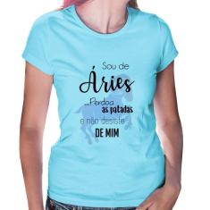 Baby Look Sou de Áries - Foca na Moda, Azul bebê, P