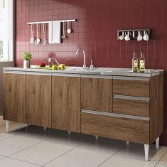 Balcão Para Pia De 2,00 Mt Maceió Com Gavetão Castanho Puxador Aluminio