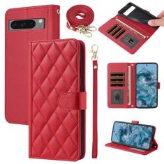 Furiet Capa carteira para Google Pixel 8 Pro 5G com alça de pulso, alça de ombro, vários compartimentos para cartões, capa de telefone com suporte de couro PU de luxo para Pixel8Pro Pixel8 XL Eight