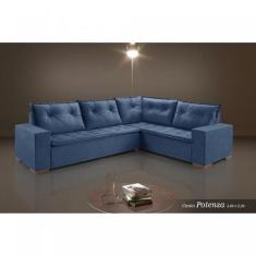 Sofá de Canto Suede Azul Potenza Pés de Madeira - Vicam Estofados