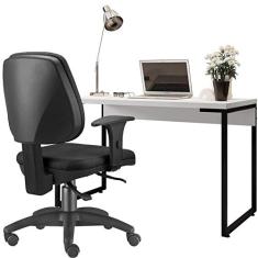Kit Cadeira Escritório Job e Mesa Escrivaninha Industrial Soft F01 Branco Fosco - Lyam Decor