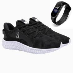 Tênis Masculino Academia Esporte Caminhada Dia a Dia Com Relógio-Masculino