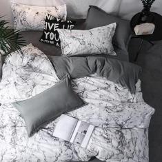 Jogo de cama solteiro king 7 peças com edredom mármore decor - ESPAÇO 