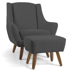 Poltrona Decorativa Fixa com Puff Pés de Madeira Juliet D02 Veludo Cin