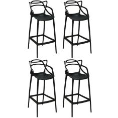 Kit 4 Banquetas Allegra Com Encosto Design Cozinha/bancada - Preto