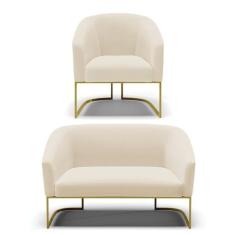 Sofá Namoradeira e Poltrona Industrial Dourado Stella Linho D03 - D'Ro