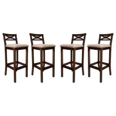 Kit 4 Banquetas Media Estofada para Bancada Madri Madeira Capuccino Suede Bege CCS