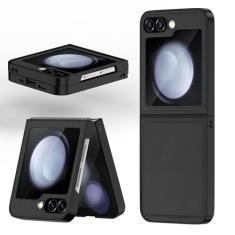 Rumwot Capa de couro genuíno para Samsung Galaxy Z Flip 6 - ajuste fino, resistente a quedas e arranhões, capa de policarbonato rígido ultra protetora para Galaxy Z Flip 6 5G 2024 (preto)