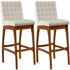 Kit 02 Banquetas Alta Mila Linho Champagne - LYAM DECOR