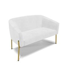 Sofá Namoradeira 2 Lugares Pé de Ferro Dourado Stella Corano Branco D03 - D`Rossi