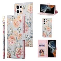 UEEBAI Capa carteira para Samsung Galaxy S21 Ultra 5G, capa de telefone de couro PU com suporte e bloqueio de RFID, compartimentos para cartões, alça de pulso, padrão gravado, fecho magnético, capa