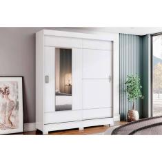 Guarda Roupa Casal 2 Portas de Correr (1 c/ Espelho) e 2 Gavetas c/ Pés Briz B66 Branco - Henn