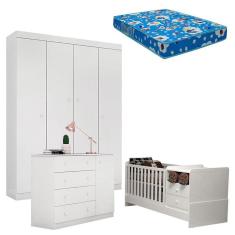 Quarto De Bebê Helena Com Berço Multifuncional Selena Com Colchão Phisical Branco Brilho – Phoenix