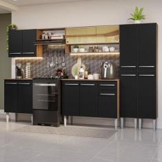 Armário De Cozinha Completa 293Cm Madesa 03 Rustic/Preto