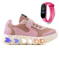 Tenis Infantil De Led Casual Jogger Meninas Escolar Basico + Relogio-Feminino