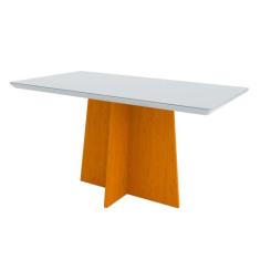 Mesa De Jantar Para 6 Lugares 1,60m Tampo De Madeira Com Vidro Colado 