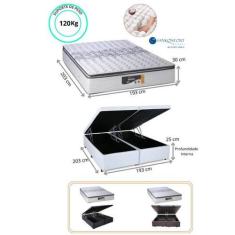 Conjunto Cama Box Baú Casal King Size + Colchão Sankonfort Doss Molas 