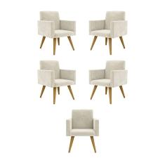 Kit 05 Cadeiras Poltronas Decorativa - Escritório - Recepção Cor:bege