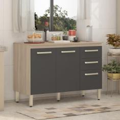 Balcão Cozinha 3 Portas 2 Gavetas sem Tampo Miss Demóbile Avena/Grafite