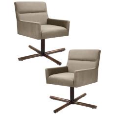Kit 2 Poltronas Decorativas Giratórias Base Xis Madeira Angel Veludo C-68 Marrom Claro - Domi