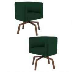 Kit 2 Poltronas Decorativas Base Ka Madeira Betina B-303 Veludo Verde Musgo