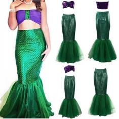 Conjunto Top e Saia Adulto Feminino Fantasia Cosplay Princesa Ariel Se