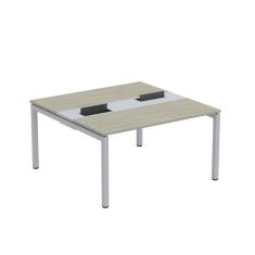 Mesa Plataforma Dupla com Pé de Aço para Coworking 140X140/2P PDC14/14/2P Nogueira Casablanca/Cinza