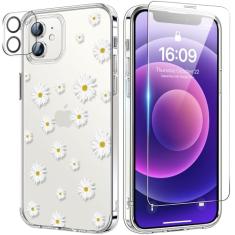 bicol Capa para iPhone 11 com protetor de tela e protetor de lente de câmera - Design floral de flores elegantes para mulheres e meninas - Capa de telefone transparente de acrílico à prova de choque