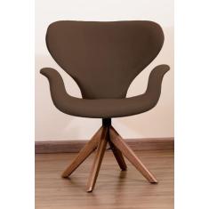 Poltrona Decorativa Mix Pé Giratório de Madeira - Squadra Decor, Marro