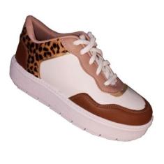 Tenis Feminino Casual Branco Com Onça Ousadia 011-184-Feminino