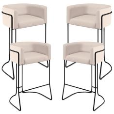 Kit 04 Banquetas Fixa Preto Veludo Bege C-309