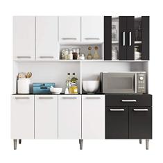 Kit Cozinha Poliman Clara 12 Portas 1 Gaveta Branco/Preto Brilhante