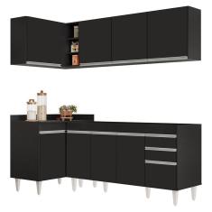 Armário De Cozinha Modulado De Canto Direito 4 Peças Cp40 Balcão Sem Tampo Preto - Lumil