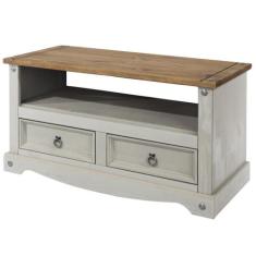 Rack de Madeira com 2 Gavetas Cinza Lavado - Pense Dentro da Caixa