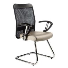 Cadeira Diretor Base Fixa Cromada Tela Mesh Bege