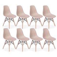 Conjunto 8 Cadeiras Charles Eames Eiffel Wood Base Madeira - Nude