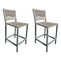 Kit 2 Banquetas França Em Corda Náutica E Base Em Alumínio Cinza Para área Gourmet Areia - Cor: Bege