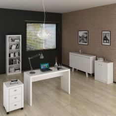 Conjunto Home Office 5 Peças 1 Escrivaninha, 2 Balcões, 1 Estante e 1 Gaveteiro Espresso Móveis Branco