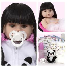 Boneca Reborn Bebê Menina Panda Morena Pode Dar Banho Vinil - Cegonha 