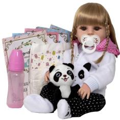 Boneca Bebê Reborn Pandinha 100% Silicone Vários Acessórios - Cegonha 