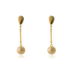 Brinco Médio Com Fio E Bola Dourada Folheado