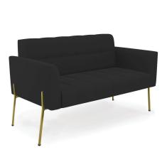 Sofá Namoradeira 2 Lugares Pé De Ferro Dourado Elisa Veludo D03 - D'rossi Cor Preto