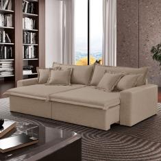 Sofá Cama áustria 3 Lugares Retrátil Reclinável 230cm Veludo Bege