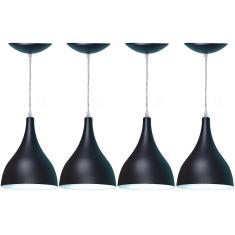 Kit 4 Lustres Pendente Balcão Cozinha Americana -Preta Fosca