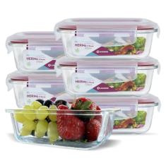 Conjunto 6 Potes Vidro Hermético Marmita Mantimentos 370ml (Vermelho)